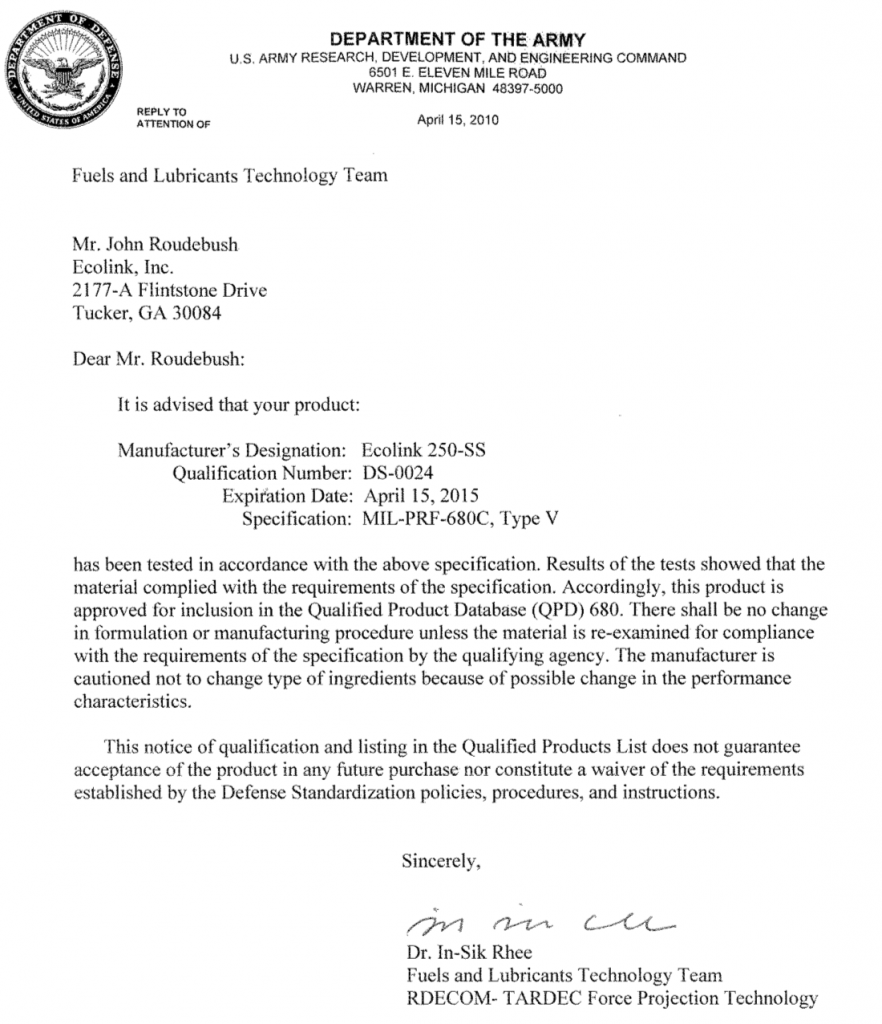 MIL PRF 680C Type V LOW VOC Solvents